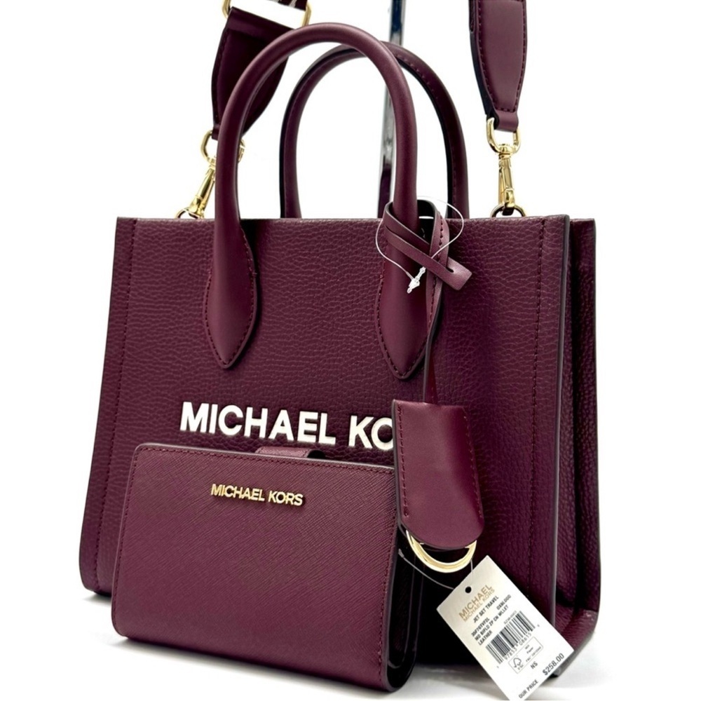 Michael Kors Mirella Small Logo Crossbody Bag & Matching Bifold Wallet Ox Blood